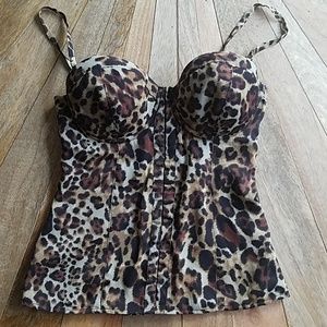 Leopard print faux corset tank top